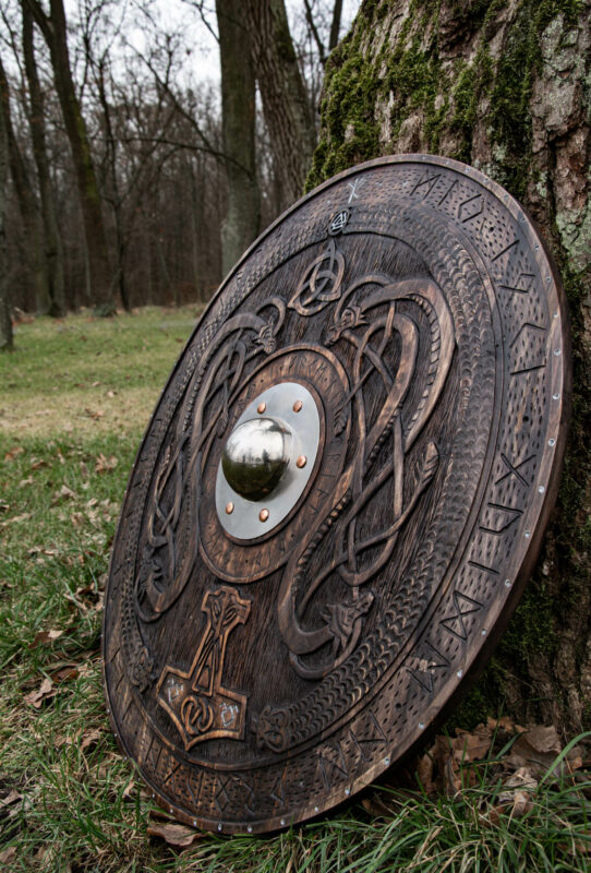 Nordicera Online Exclusive | Viking shield with carved Norse Runic ...